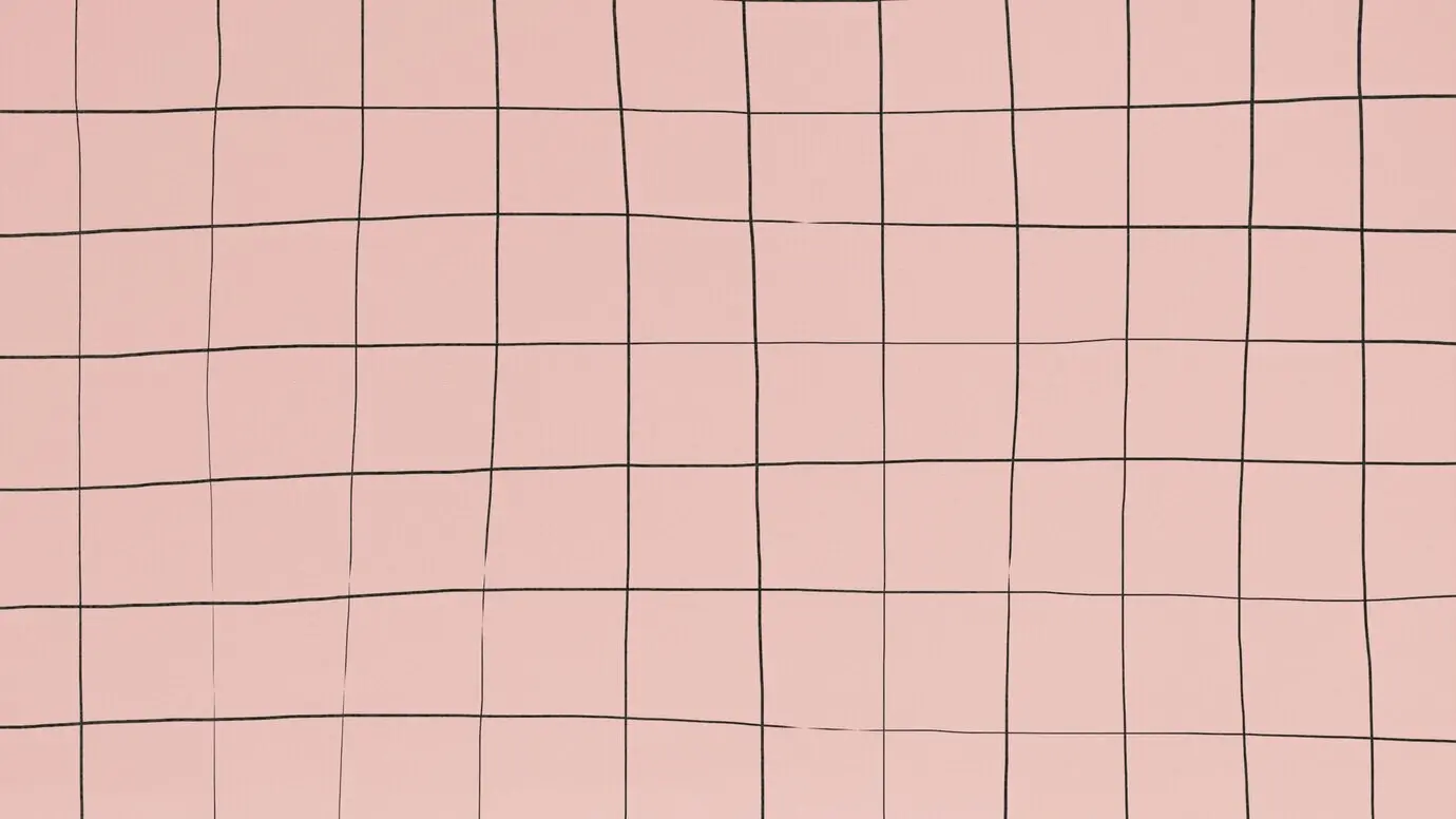 Ein sich verzerrendes Raster auf einer gedämpft rosafarbenen Tapete.