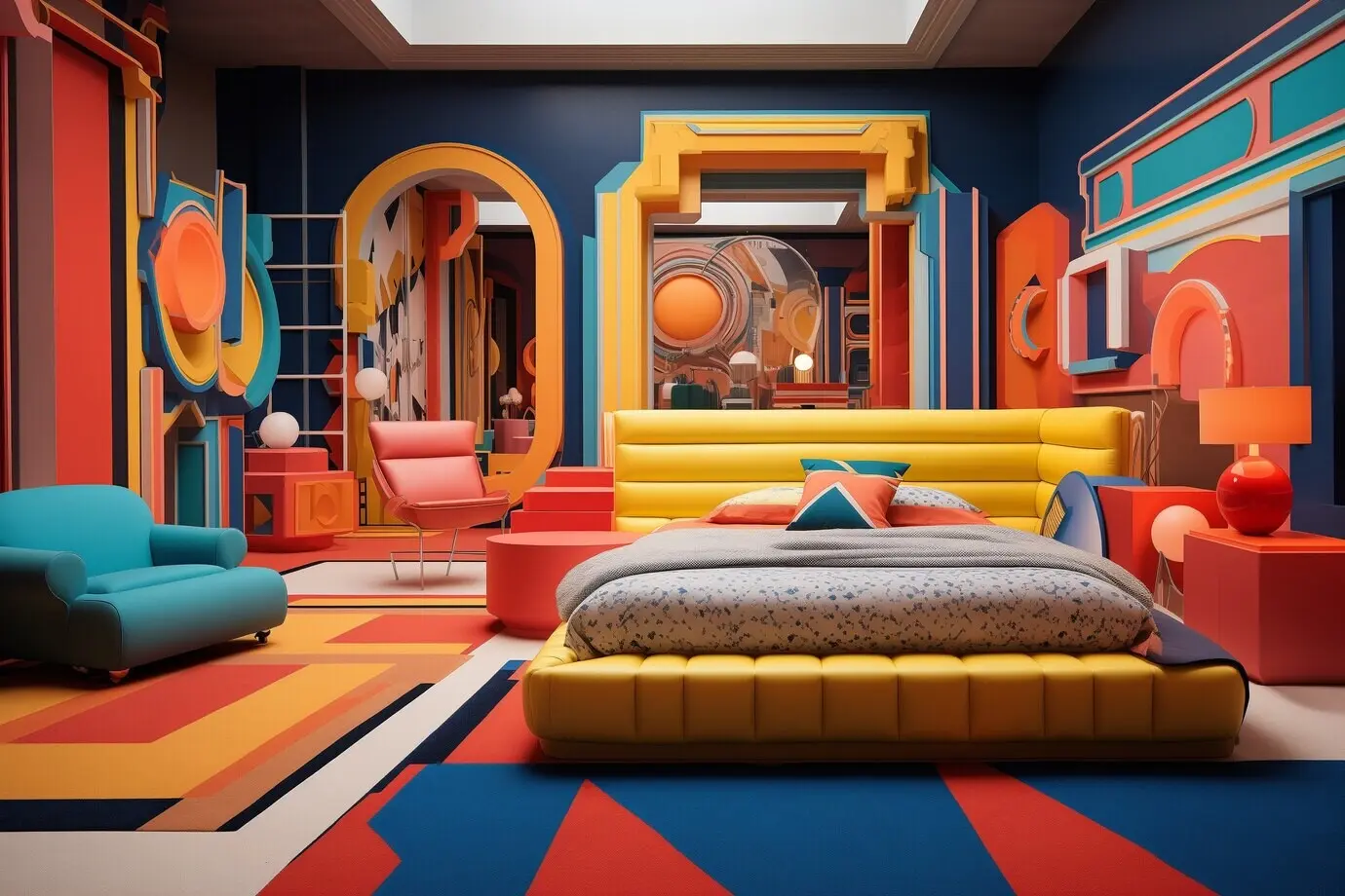 Ansicht eines futuristischen Schlafzimmers mit Möbeln