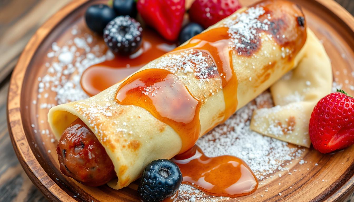 What is a sausage wrapped in a pancake called?