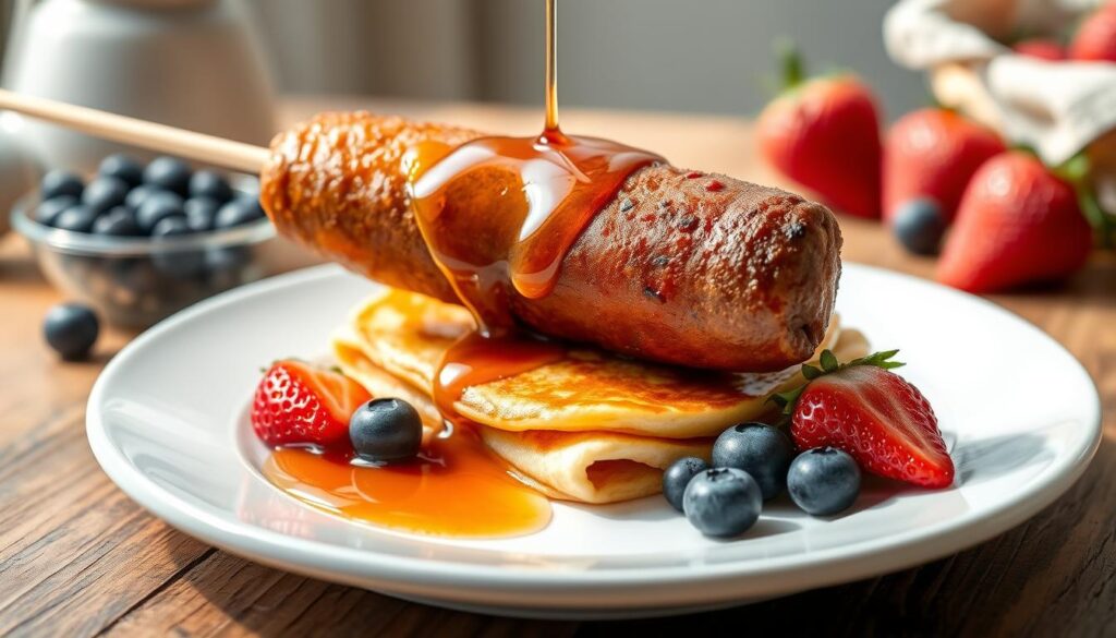 pancake and sausage on a stick